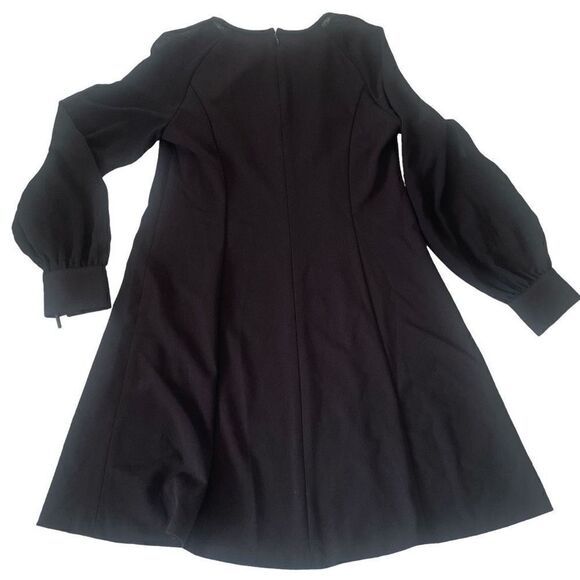 NWT Calvin Klein Puff Sheer Illusion Sleeve Dress Black Midi size 10 Event NEW - Picture 2 of 12